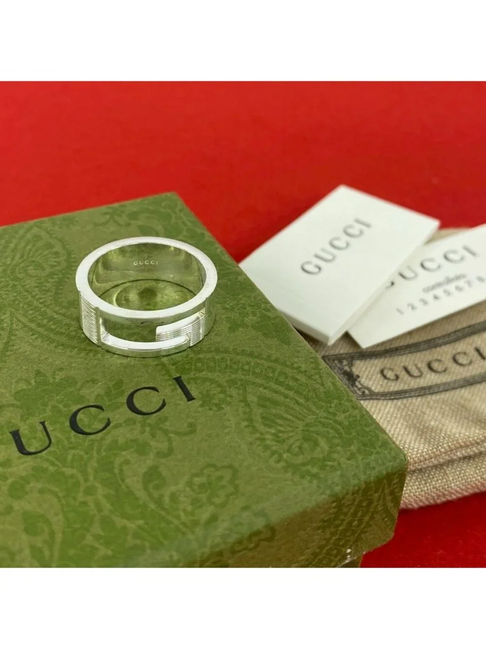Gucci Logo Motif 925 Sterling Silver Ring 19.5 Handbag